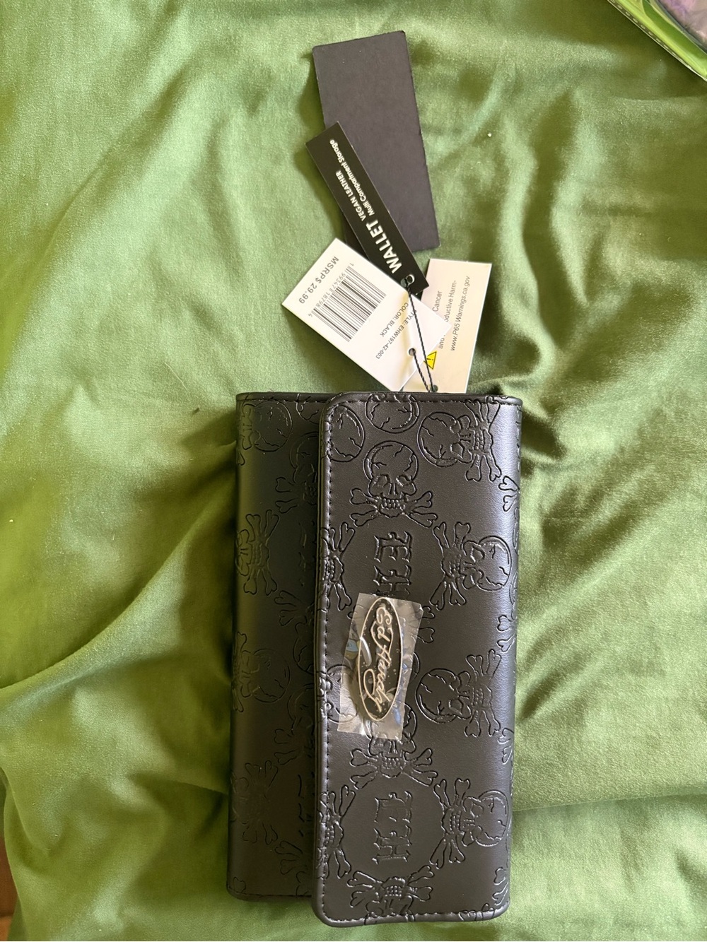 Ed Hardy Black Embossed Skull Wallets